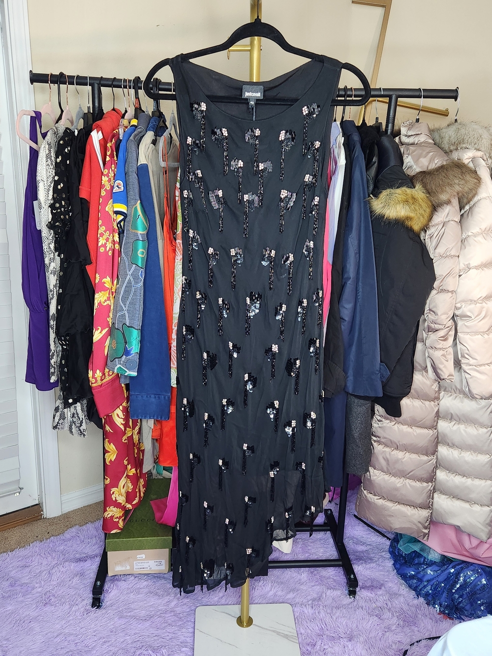 Just Cavalli Black Embellished Asymmetrical Evening Dress